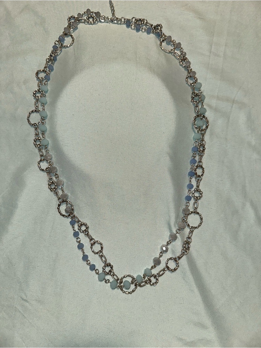 Premier Designs Silver Necklace with Pale Blue and Light Gray Beads